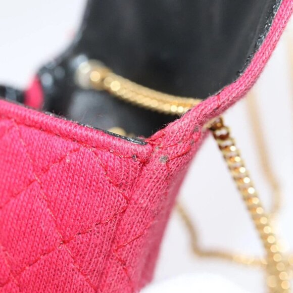 CHANEL Chain Quilted Shoulder Pouch Cotton Gold Red CC Auth - Picture 12 of 16